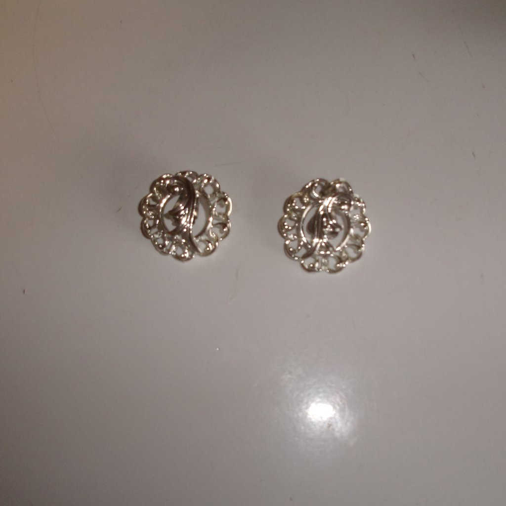 Vintage Clip Earrings Silver Scrolls Large
